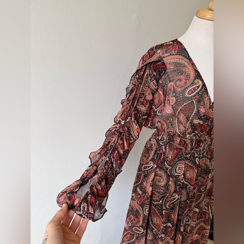 Beautiful Kate + Lily paisley midi dress in rich burgundy, rust, and black tones - Picture 5 of 13